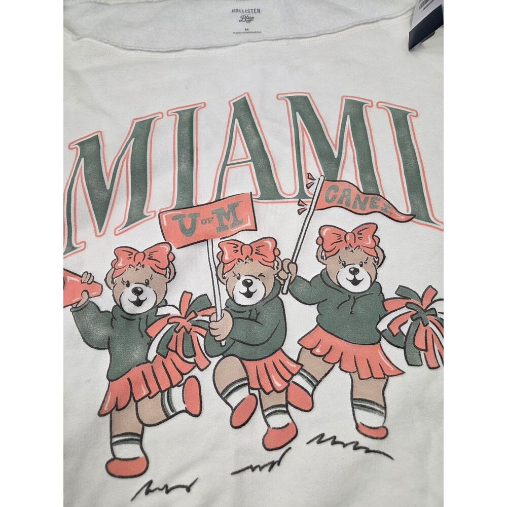 Hollister x Blue 84 Off Shoulder NWT University of Miami Sweatshirt Off-White M - Picture 2 of 6